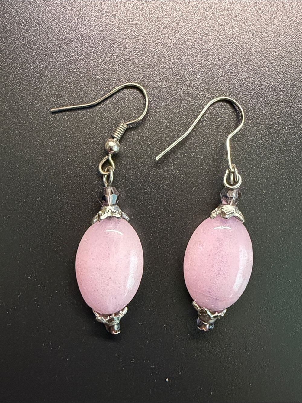 ❤️‍🔥 Pink Glass Bead Drop Earrings with Silver and Purple Accents
